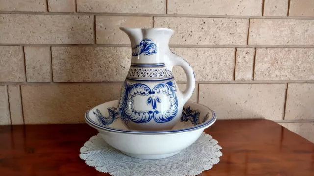 Ancien Nécessaire De Toilette  En Faience - Vintage - Bleu  - Excellent État -