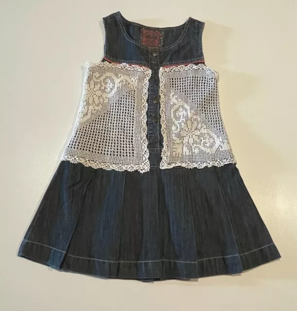 GIRLS size 8 Blue denim and lace pleated PUMPKIN PATCH   DRESS 1196
