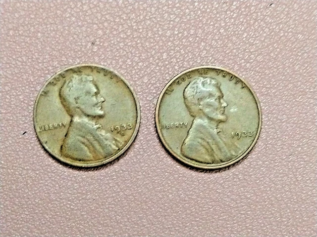 1933-P 1933-D Lincoln Wheat Cent Penny Set, 2 Coins Lot # 50