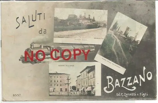 Bazzano, Bologna, 1.8.1912, Treno a vapore. Saluti. Vedutine.