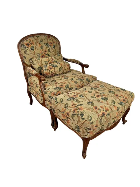 Ethan Allen Beaumont Louis XV Fauteuil Chair With Ottoman