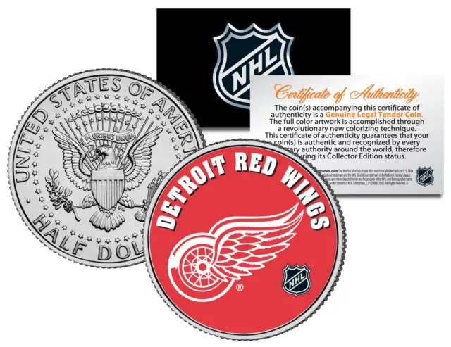 DETROIT RED WINGS NHL Hockey JFK Kennedy Half Dollar U.S. Coin * LICENSED *