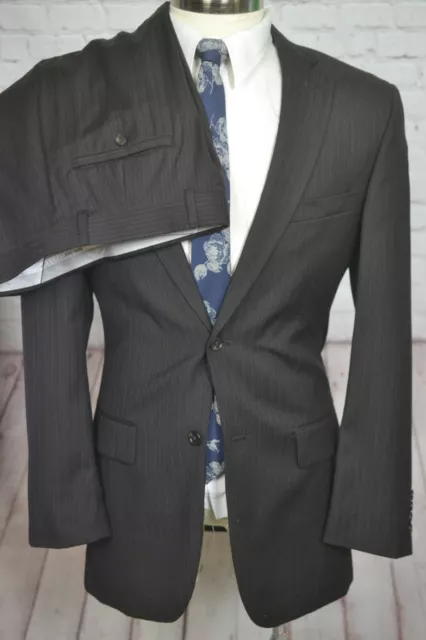 Pronto Uomo Mens Brown Pinstripe Wool 2 Piece Suit 40L Jacket 34x30 Pant