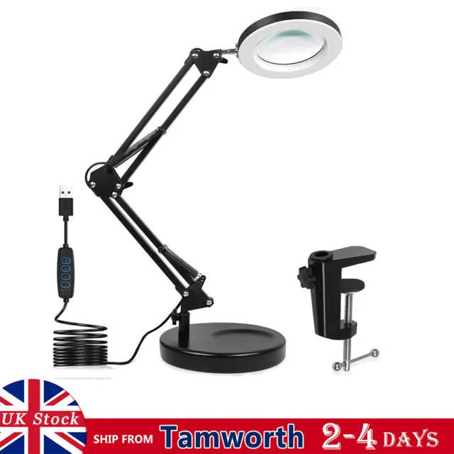 10X Magnifier Glass LED Desk Lamp With Light Stand Clamp Beauty Magnifying Lamp