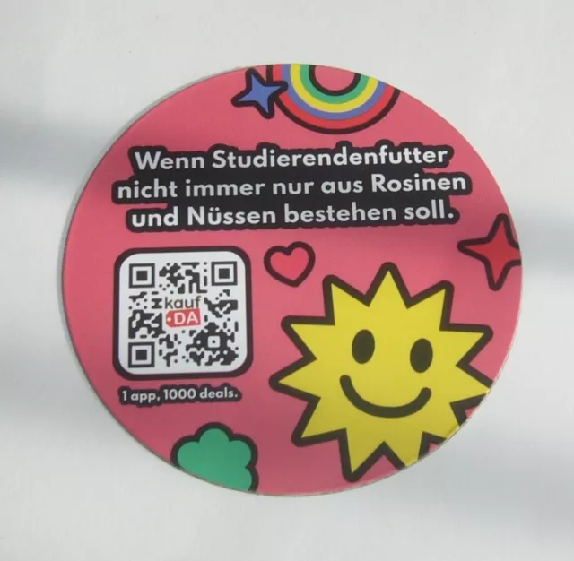 Werbeartikel MAGNET Ø 7cm kaufDA App Spruch Studentenfutter rot Sammler rar NEU