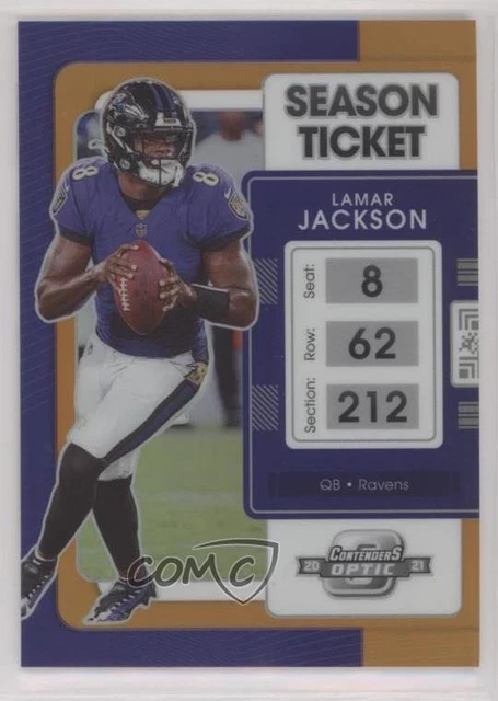 2021 Panini Contenders Optic Season Ticket Orange Prizm /50 Lamar Jackson #13