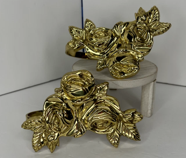 2 Vintage Heavy Solid Brass Curtain Hold Tie Backs Three Roses Victorian Cottage