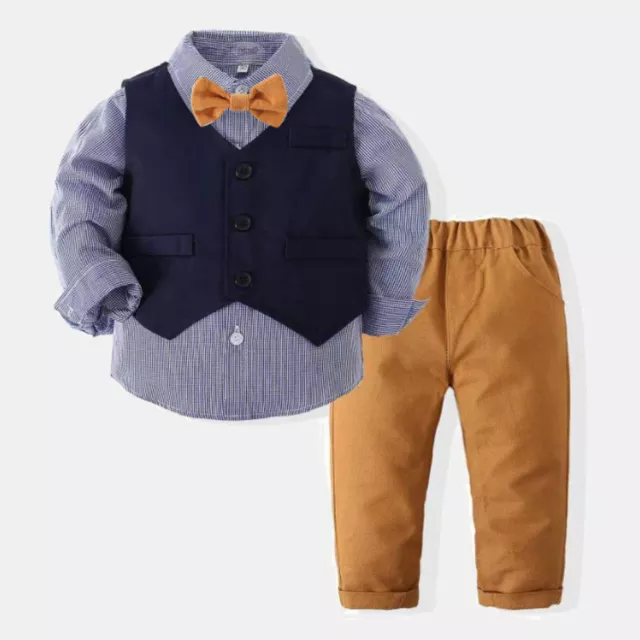 Baby Toddler Boys Bow Tie Shirt Vest Pant Formal Suit Birthday Gentleman Outfit