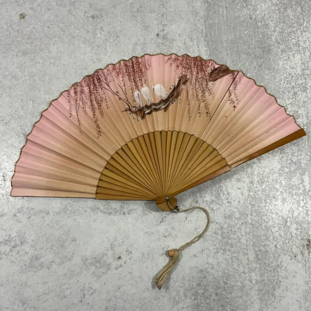 Vintage Chinese Hand Painted Gradient Pink Paper Folding Fan