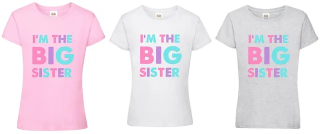 Big Sister Girls T-Shirt - Printed Pregnancy Reveal Party Gift Present Top Pink