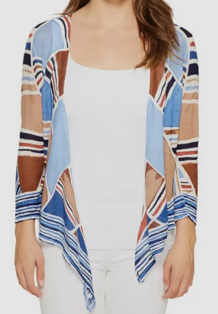 $138 Nic+Zoe Women's Blue Geo-Print V-Neck Long-Sleeve Cardigan Top Size XL