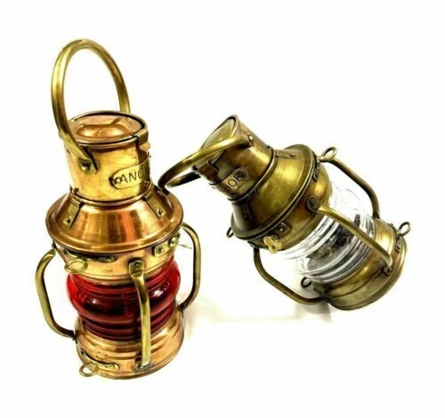 02er Set Lampe Boot Öl Schiff Nautisch Maritim Laterne Messing Licht Antik 3