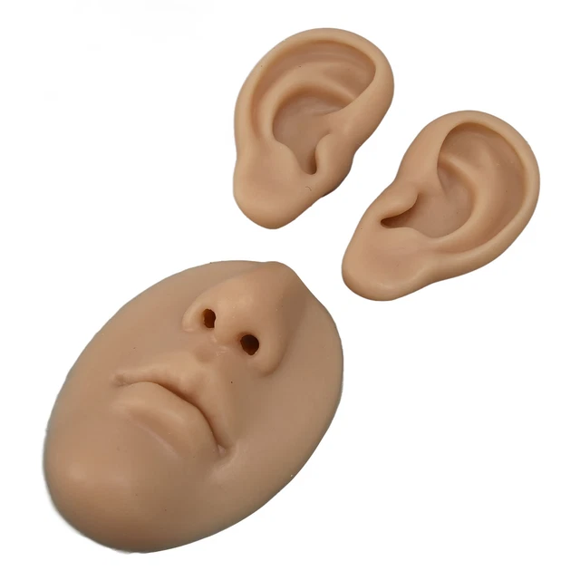(Color Piel Oscura) Modelo de Oreja de Silicona Novato Simulado 3D Nariz y Boca Modo GSA