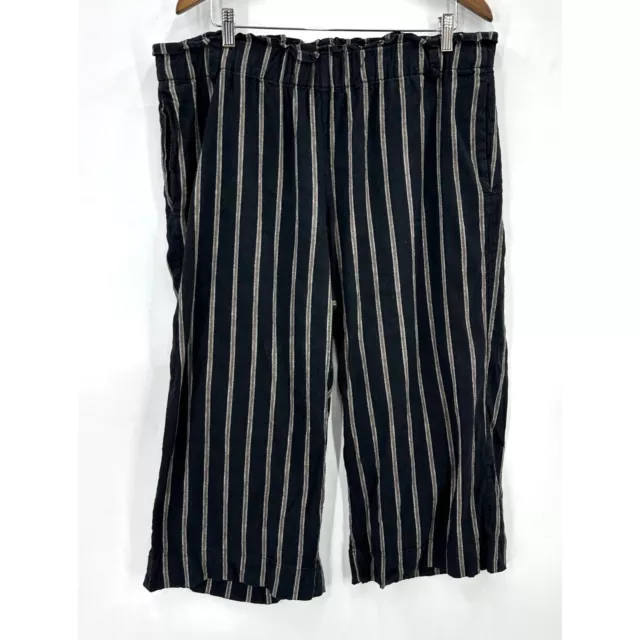 J Jill Crop Pants Womens Pull On Linen Stretch Black Striped 2X