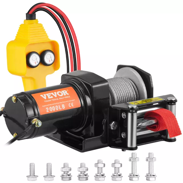 VEVOR Treuil Électrique 12V 2000lb 907kg Véhicule IP55 Câble Acier Télécommande