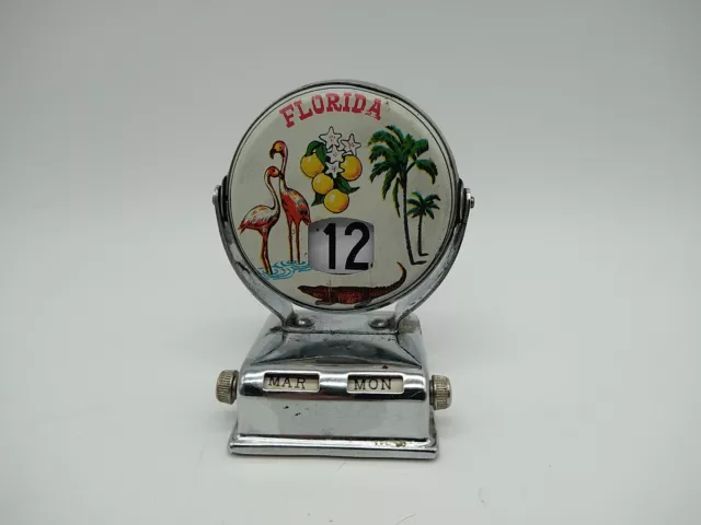 Vintage Metal Flip Mechanical Desk Perpetual Calendar Florida Beach Souvenir