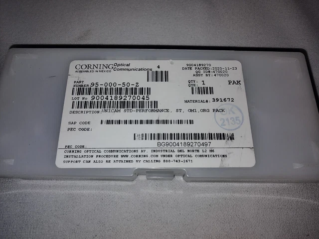 Corning Optical Unicam STD-Performance Part # 95-000-50-Z, 25 Piece Corning Optical Unicam STD-Performance Part # 95-000-50-Z, 25 Piece