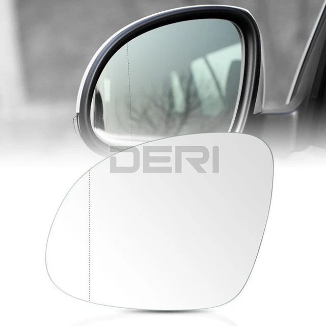Heated Driver Side Mirror Glass With Backing Plate For 2009-2017 Volkswagen Tiguan - 7 3/8" Diagonal, Clip-On Replacement