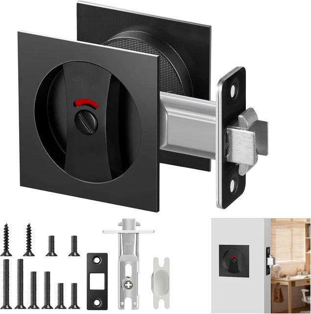SQUARE POCKET DOOR Lock with Color Coded Indicator, Black £31.22 ...