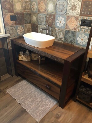 Feridras INDUSTRIALE  Arredo mobile bagno design top in legno spazzolato rovere antico 
