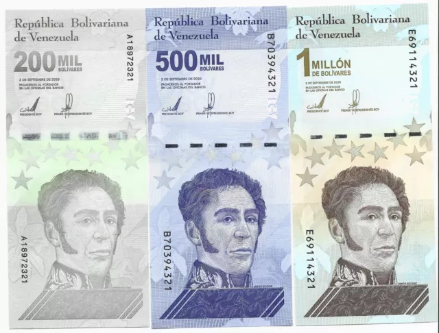 Venezuela 200000 (200 mil) 500000 (500 mil) 1 million Bolivares UNC 2020 - 1 set