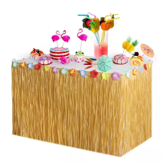 Paille Couleur Herbe Table Jupe Hawaïen Tiki Tropical Thème Fête Supplies Décor