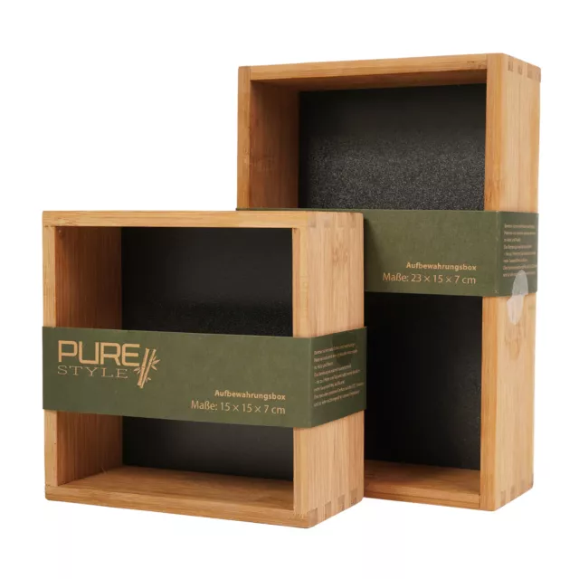 PACK 2x Bambus Aufbewahrungs-Box Holz-Kiste offen Ordnungs-Box Regal-Box Deko