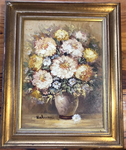 TABLEAU HUILE SUR Toile Bouquet de fleurs en vase par HERMAN années 60 ...