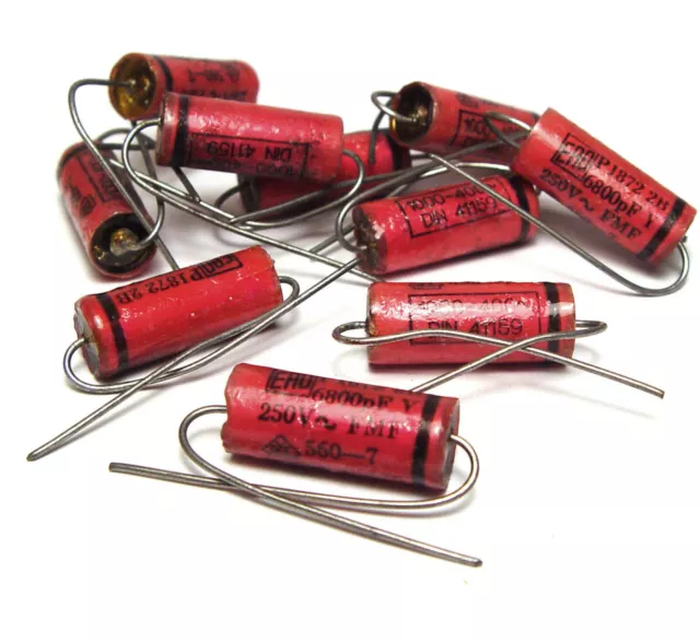 10x ERO P1872 Kondensator, 6.8 nF / 1000 VDC, Axial Tube Tone Capacitor, NOS