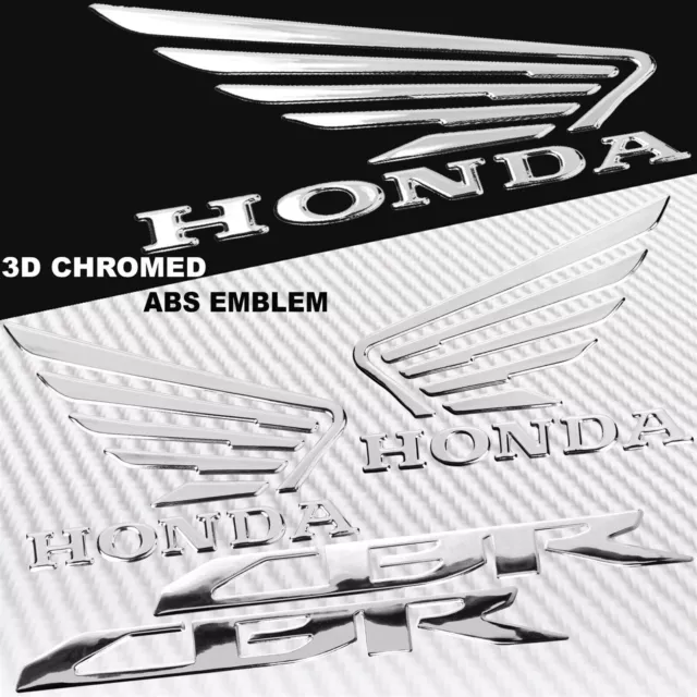 Chrome Silver 3.5" 3D Fender/Fairing Wing Logo Emblem+Cbr Decal Sticker 600/1000