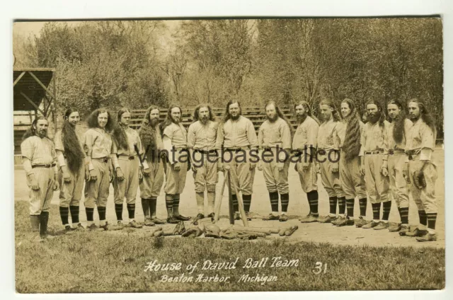 1930's RARE HOUSE OF DAVID BASEBALL TEAM Photo RPPC Postcard Benton Harbor