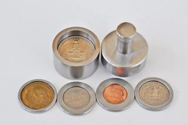 Steel Coin Ring Tool SET with SPACERS for 5 US COINS CENTER PUNCH Hole 1/2"