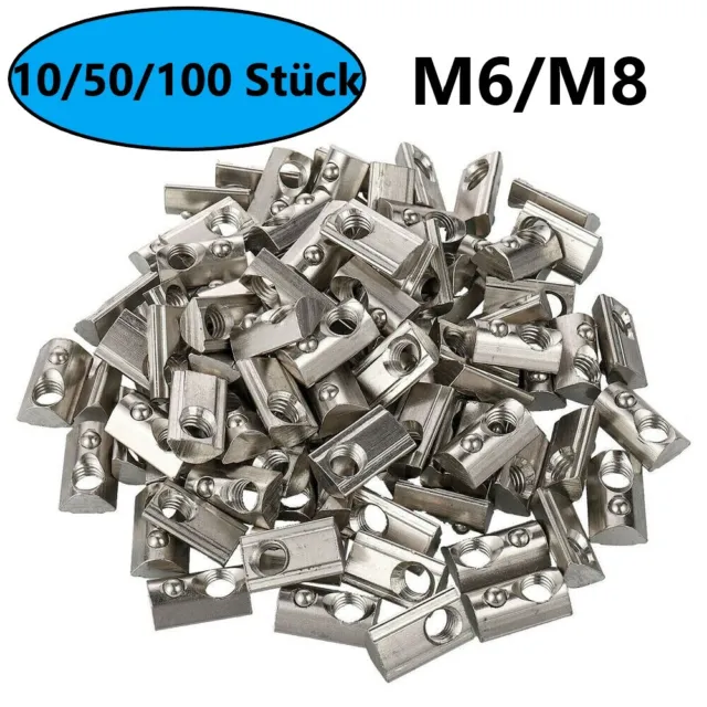 10-100Stk Nutensteine mit Zentrierung Federkugel Steg Aluprofil Stahl M6 M8