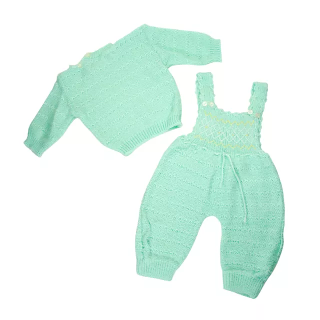 Vintage Handmade Knit Baby Infant Outfit Set Matching Pullover Sweater Overalls