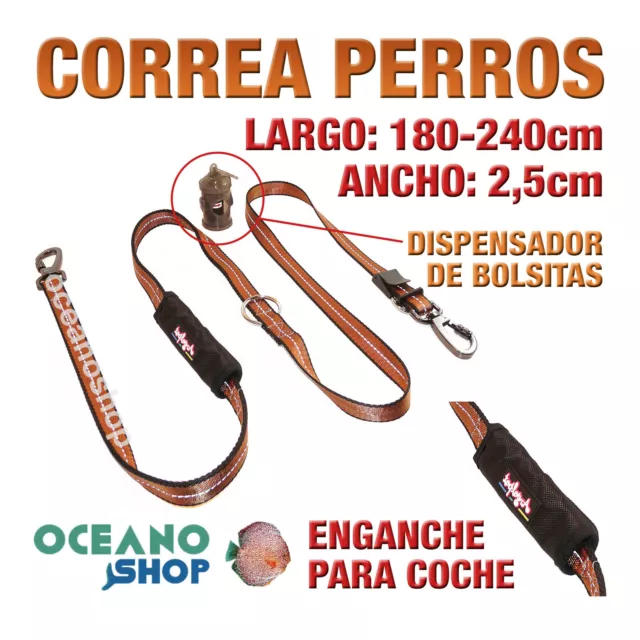 CORREA PERRO TIRADOR MULTIPOSICION NYLON 180-240cm ENGANCHE CINTURÓN L93 3394