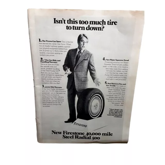 1975 Firestone Steel Radial Tires Original Print Ad Vintage