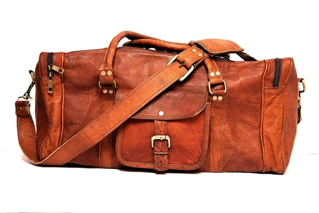 Brown Genuine Leather Luggage Carry-On Duffel Travel Overnight Gym Bag 24 INCH