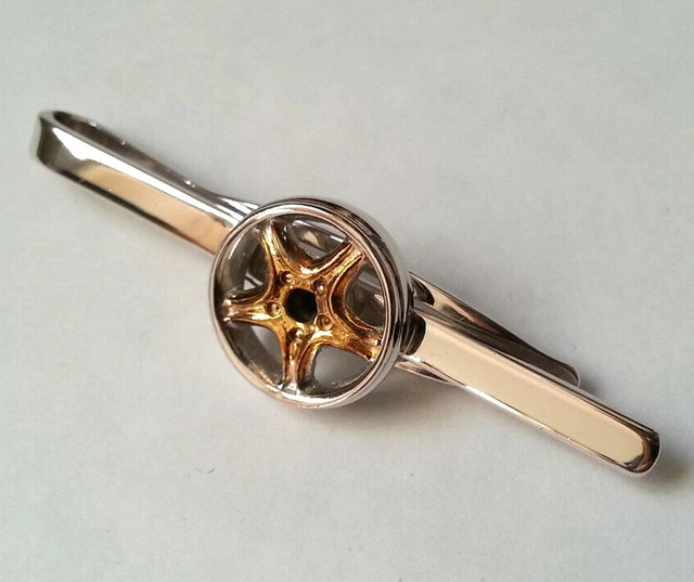 Pince à Cravate Vintage Argent 925 Jante Roue Voiture - Doré Et Argenté, Jamais Portée, Comme Neuve