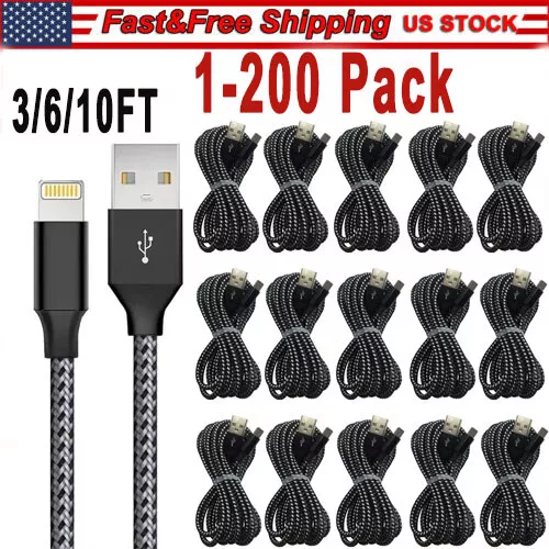 Lot Fast Charger Cable Heavy Duty For iPhone 13 12 11 X XR 8 7 Charging Cord