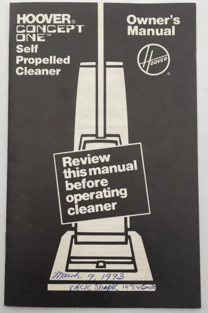 Vintage Hoover Concept One Cleaner Instruction Booklet Manual Book #56511-345