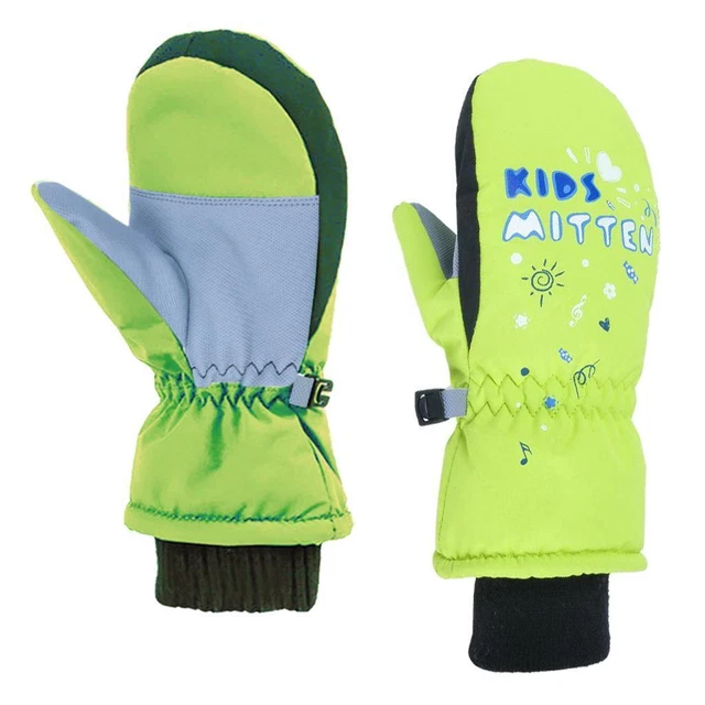 Winter Ski Gloves Kids Boys Girls Snow Mittens Waterproof Green XS