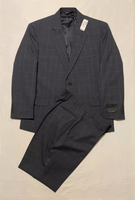 NWT Jos A Bank Executive 2-Piece Men's Suit Sz 44S-39 Slate Blue Windowpane $650