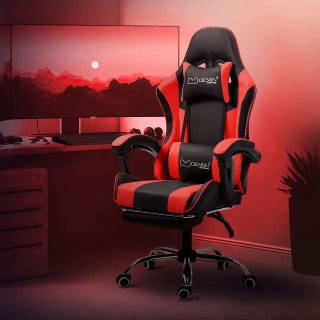 Silla ergonómica negro-rojo de juegos oficina escritorio con función de masaje