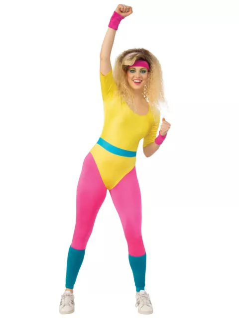 Womens Ladies Aerobics Girl Costume Gym Sport Outfit 80s 90s Adult Fancy Dress