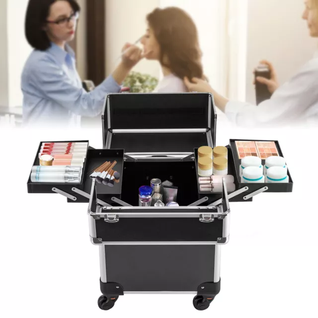 Professional Rolling Makeup Train Case Cosmetic Trolley Organizer Case Pink/Blac