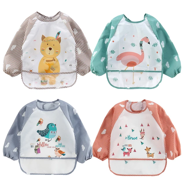 4PCS Bavoirs Manches Longues Etanches Blouse Peinture Enfan Tablier d'Alimentat