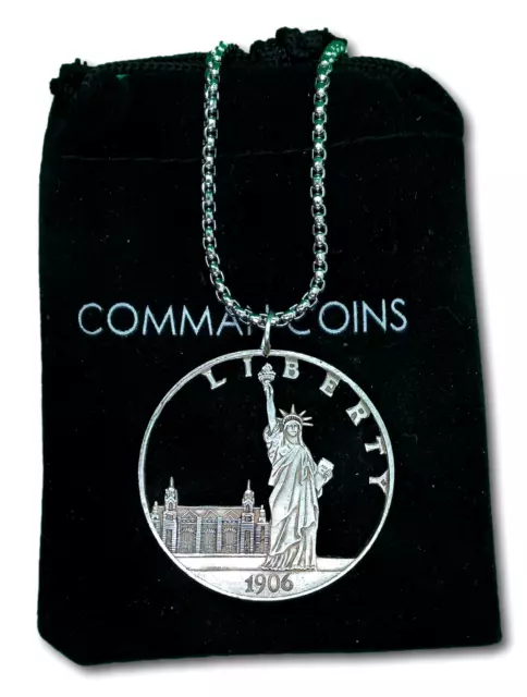 Hobo Coin Cut Coin NYC New York City Statue Liberty Necklace Jewelry Art Dollar