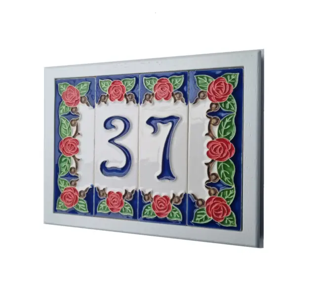 15cm x 4.8cm Italian Red Rose Ceramic Number Tiles & Metal or Hardwood Frames