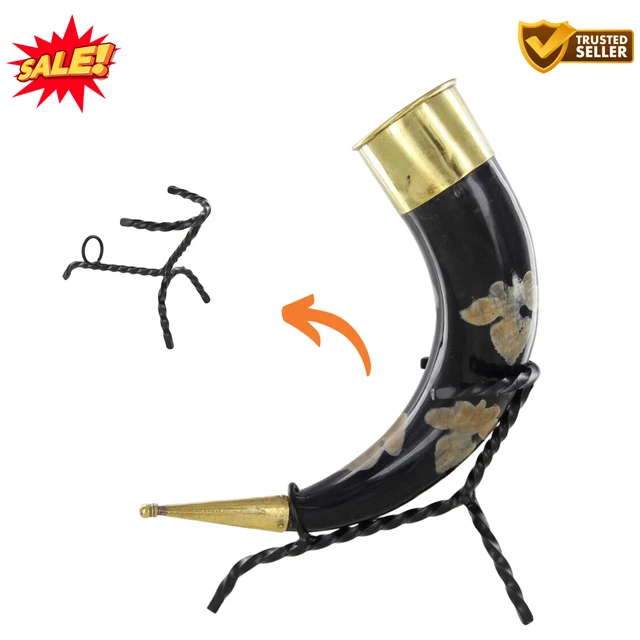Hand Forged Twisted Iron Viking Drinking Horn Stand for Beer Halloween Display