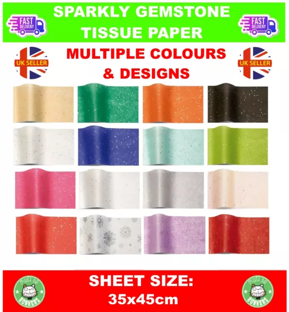 GEMSTONE WRAPPING TISSUE PAPER HALF SHEETS ~ LUXURY SPARKLY GLITTER GEM 35x45cm